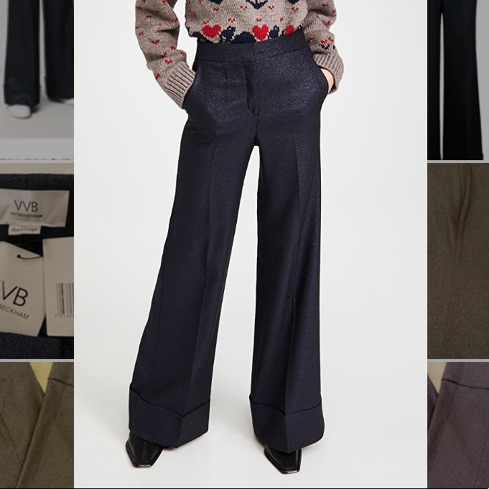 Gorgeous Victoria Beckham Collection wide leg metallic trouser in navy.